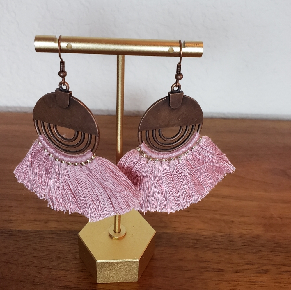 Boho Tassel Earings- Bronze & Pink
